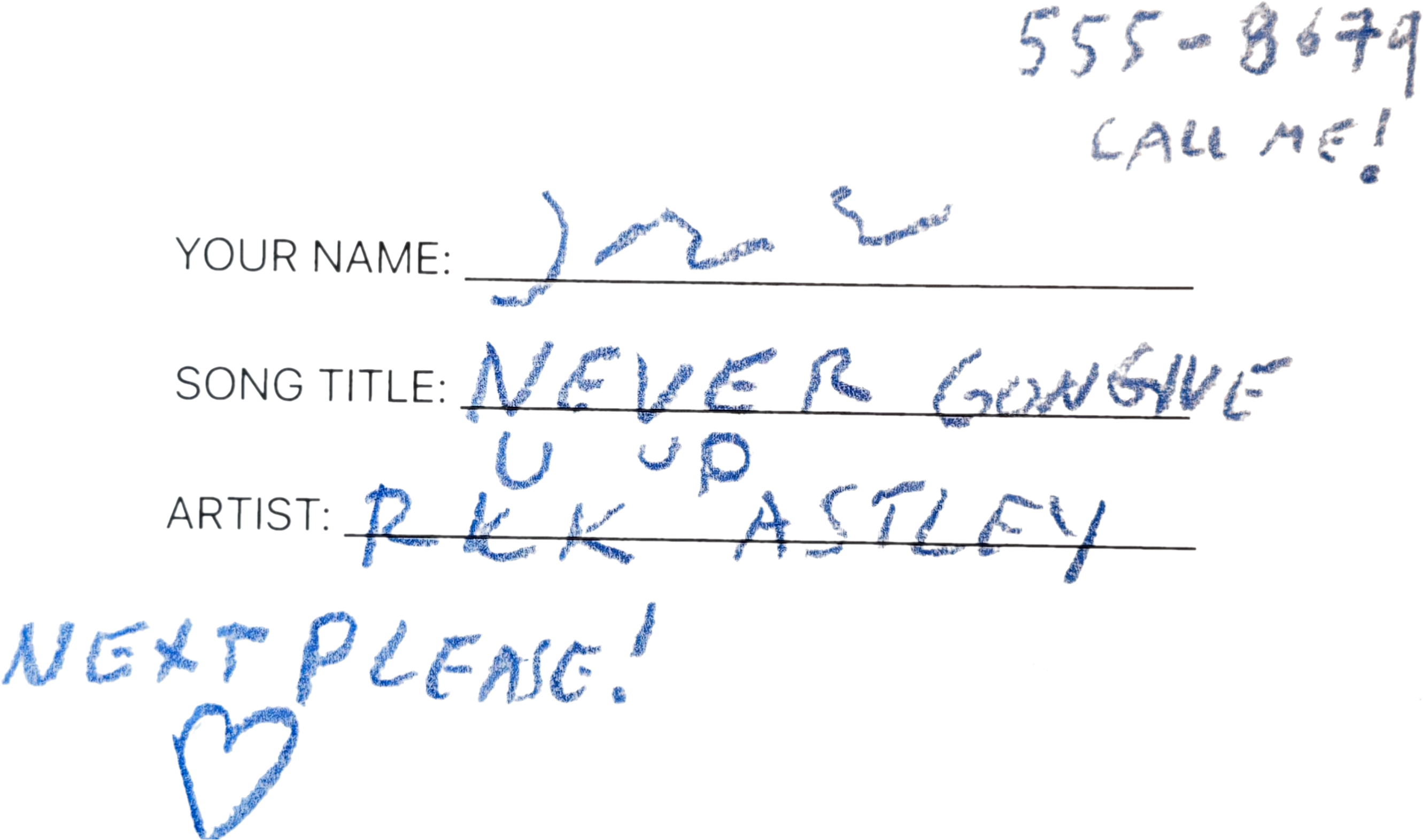 Paper song request slip